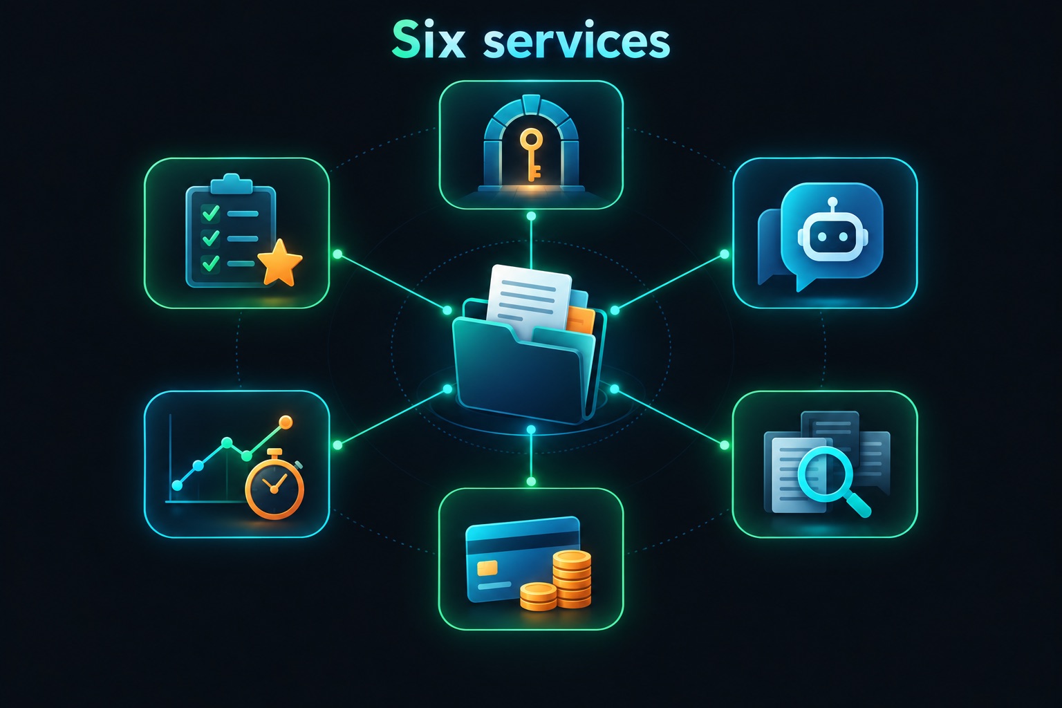 How Cuneiform Chat is split into six services: a gateway, an agent service, a document search service, billing, cost tracing and answer-quality scoring, all guided by Claude Code reference docs