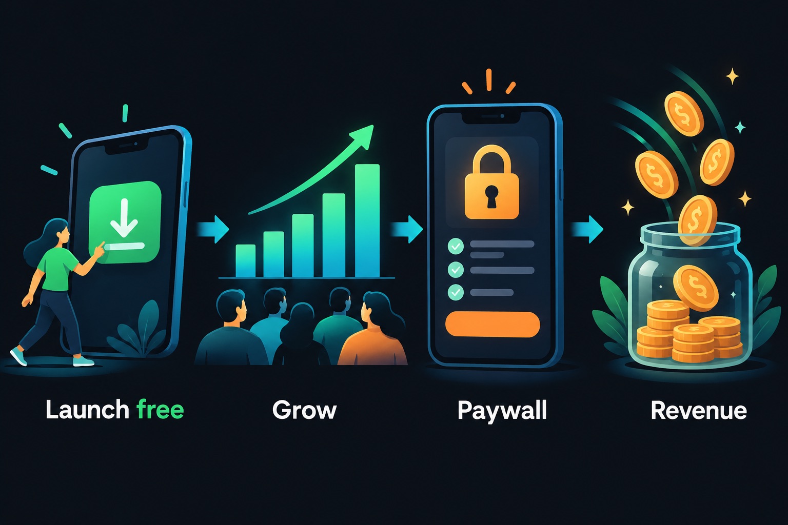 How the Flowfy budget app makes money in this Rork case study: launch free, grow downloads and rankings, switch on the FlowfyPRO paywall, then collect subscription revenue